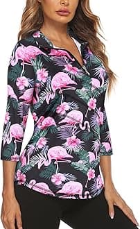 Koscacy Women's 3/4 Roll Sleeve Golf Tennis Polo Shirts UPF50+ Half Zip Dry Fit Workout Tops Athletic Shirt