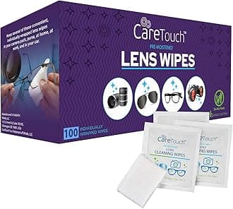 Care Touch Lens Cleaning Wipes - 100 Pre-Moistened and Individually Wrapped Lens Cleaning Wipes - Great for Eyegl, Tablets, Camera Lenses, Screens, Keyboards and Delicate Surfaces