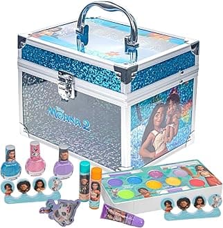 Moana 2 Train Case Beauty Set, Kids Makeup Kit for Girls, Real Washable Makeup Set, Play Makeup, Party Favor, Birthday, Ages 3 4 5 6 7 8 9 10 11 12 by Townley Girl