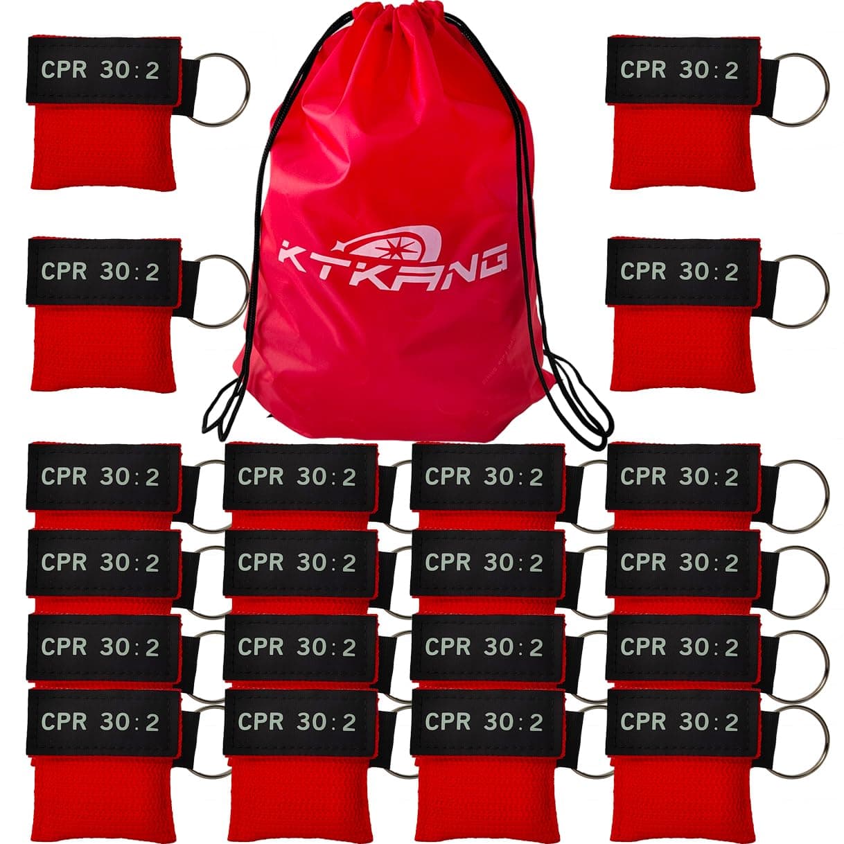 100Pcs/Pack CPR Barrier with Key Ring Face Shield for AED Training Mouth to Mouth First Aid Red Pouch