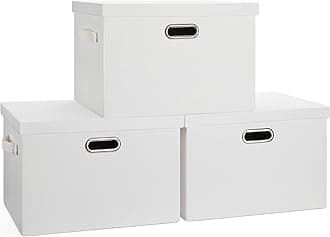 Large 17" 36 Quart Collapsible Stackable Storage Bins with Lids, 3 Packs White Linen Fabric Closet Boxes with Lids, Storage Cube Baskets Container Organizers for Bedroom Office(17 x12 x11)