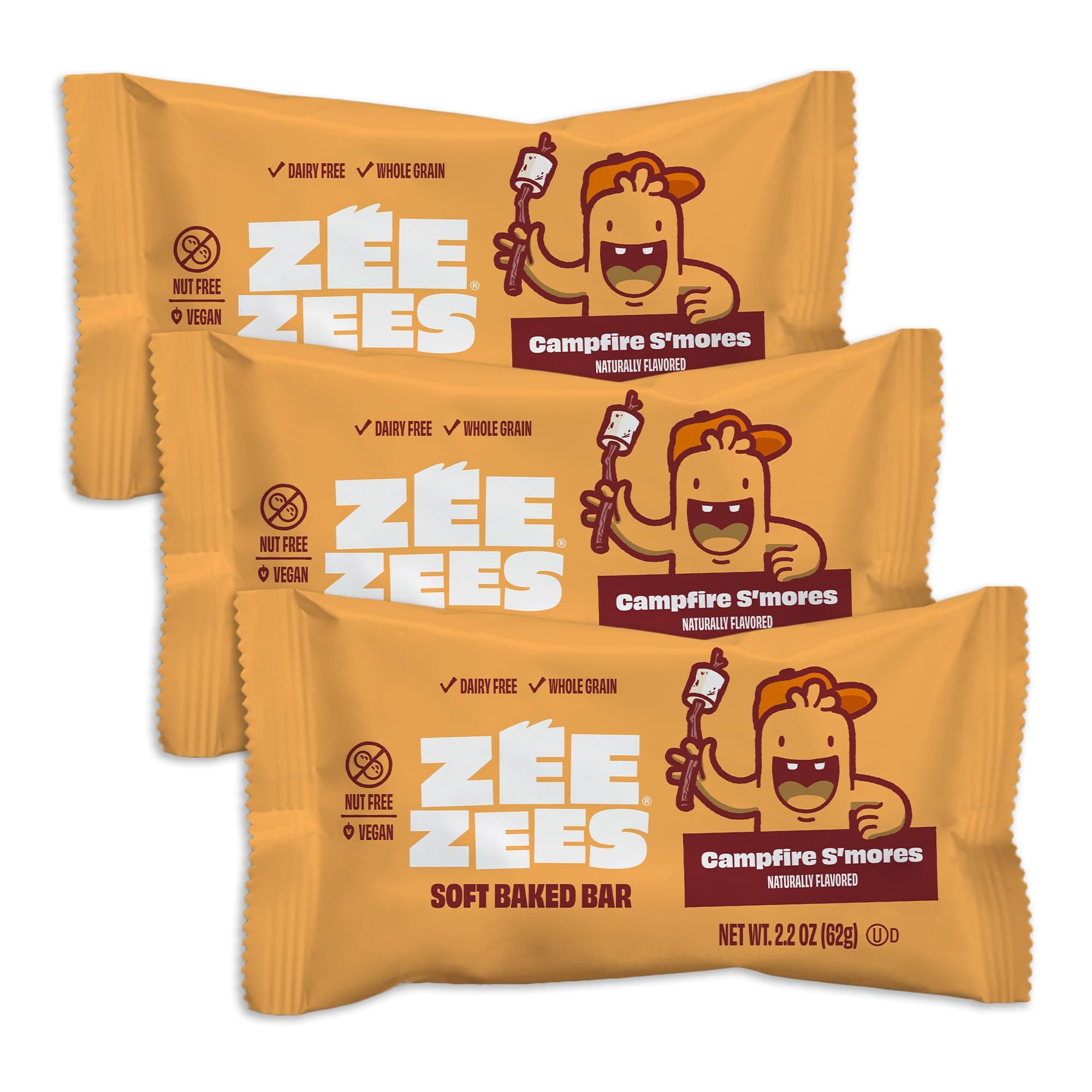 Zee Zees Campfire S'mores Soft Baked Snack Bars, 2.2 oz, 24 pack, Nut Free, Whole Grain, Safe for School, On-The-Go, Kosher, Allergy Friendly