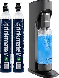 DrinkMateOmniFizz Sparkling Water and Soda Maker, Carbonates Any Drink, Bubble Up Bundle - Includes Two 60L CO2 Cylinders, One Carbonation Bottle, and Fizz Infuser (Matte Black)
