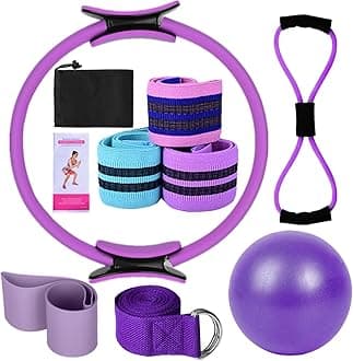 Pilates Ring Kit for Women Home Workouts Better Pilates Essentials Kits Equipments Sets Accessories Magic Ring Booty Bands Glutes Yoga Ball 25cm Figure 8 Resistance Yoga Bands for Stretching 8 Pcs
