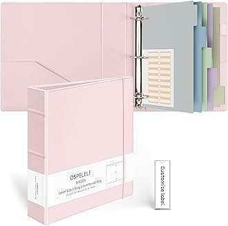 Ospelelf Vintage Hardcover 3 Ring 2 inch Leather Binder, Professional Binders Organizer Suitable for Letter Size Documents, Binder Dividers with Tabs, Rose Pink