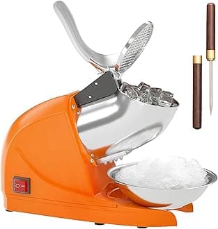 Electric Ice Crushers Machine Ice Snow Cone Maker Professional Double Blades Stainless Steel Ice Shaver Machine for Home Commercial Use (Orange)