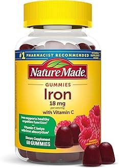 Iron 18 mg per Serving with Vitamin C, Dietary Supplement for Red Blood Cell Support, 60 Gummies, 30 Day Supply