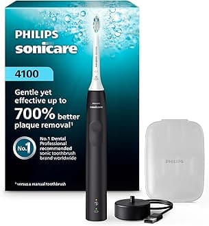 Philips Sonicare 4100 Rechargeable Electric Toothbrush, Advanced Plaque Removal, Pressure Sensor, Includes Brush Head Case, Black BD5003AZ