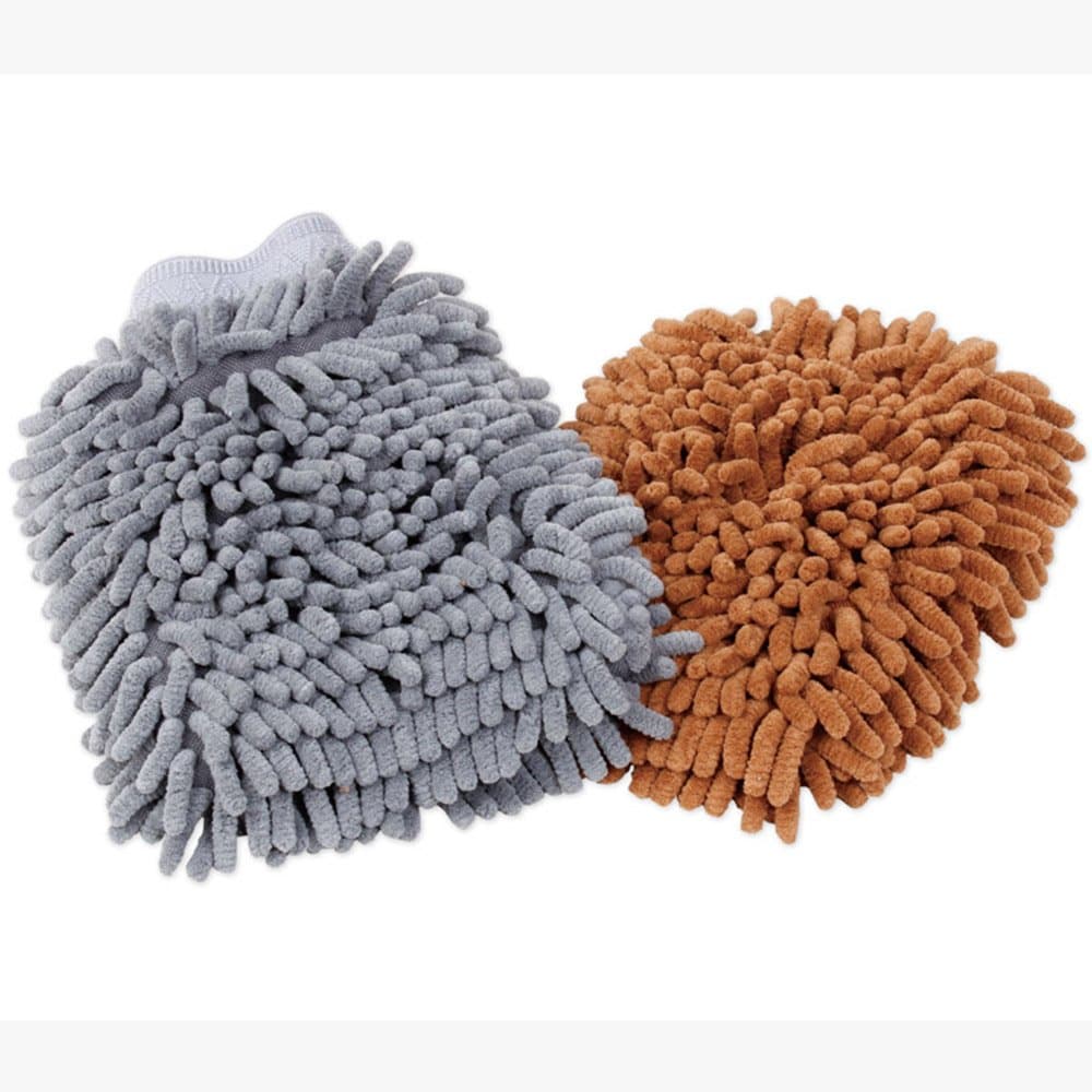 FIBEROMANCE 2 Pack Premium Ultra-soft Chenille Microfiber Scratch-Free Noodle Car Wash Mitt High Density Puffy Fingers Use Wet or Dry Lint-Free
