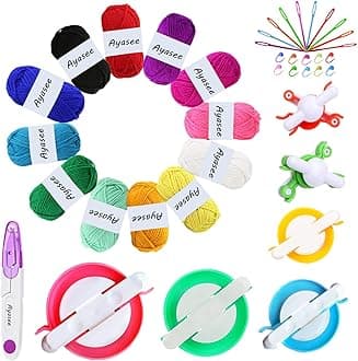 Pompom Maker kit, 6 Sizes Pom pom Makers for Fluff Ball Weaver Needle Craft DIY Wool Knitting Tool +12PS Acrylic Yarn+10PS Knitting Markers+10PS Needles+1PS Scissors(39)