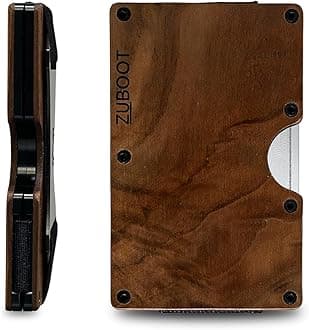 Wood RFID Wallet for Men – Slim Minimalist Card Holder with Cash Strap – Durable Front Pocket Wallet (Brown Wood Strap)