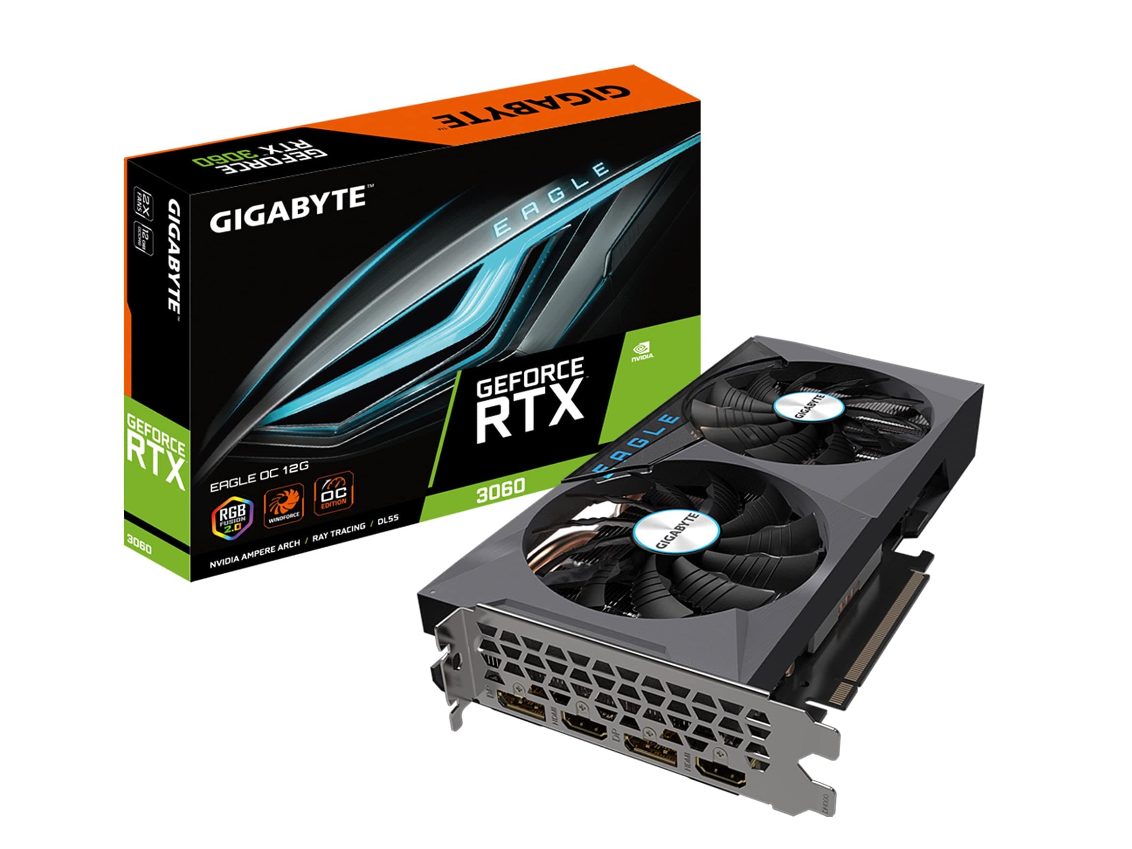 Gigabyte GeForce RTX 3060 Eagle OC 12G (REV2.0) Graphics Card, 2X WINDFORCE Fans, 12GB 192-bit GDDR6, GV-N3060EAGLE OC-12GD REV2.0 Video Card