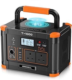 Portable Power Station 1000W(Peak 2000W), GRECELL 999Wh Outdoor Solar Generator Backup Battery Pack with 2 230V AC Outlets, 1000W 10-Port Powerhouse for RV/Van Camping Road Trip Home Emergency