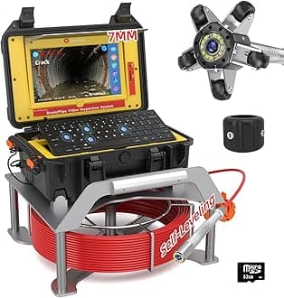 Sanyipace Sewer Camera with 512Hz Sonde, Self-Leveling Drain Pipe Camera 165FT/50M, 10.1" Touch Screen, 7mm Thick Cable, Mic & DVR Recorder, 1080P, Plumbing Snake Camera for Duct, Sewer Line, Plumber