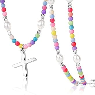 Colorful Initial Necklace for Girls – Trendy Dainty Beaded Choker with Letter Pendant, 14K Gold Plated, Cute Personalized Jewelry Gift for Kids, Teens, Women, Birthday, Christmas, Lockets