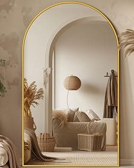 Antok Full Length Mirror, 44"x76" Oversized Floor Mirror with Stand for Bedroom, Living Room Cloakroom, Gold, Arch Style