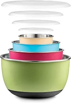 Double Wall Stainless Steel Mixing Bowls with Airtight Lids (Set of 4) Nesting Bowls for Space Saving Storage - Non-Slip Bottoms for Stability - Mixing Bowl Set For Cooking, Baking & Food Storage.