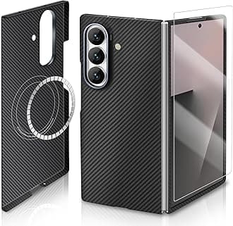 For Samsung Galaxy Z Fold 7 Case, 600D Carbon Fiber Z Fold 7 Case With Magsafe, 2x Screen Protector, Precision Full Camera Protection, Ultra-Slim Aramid Phone Cover Bare Touch Feeling (Matte Black)