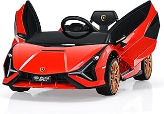 COSTWAY 12V Kids Electric Ride on Car with Remote Control, LED Lights, MP3, Music, Spring Suspension, Licensed Lamborghini Battery Powered Toy Vehicle for Boys and Girls (Red)