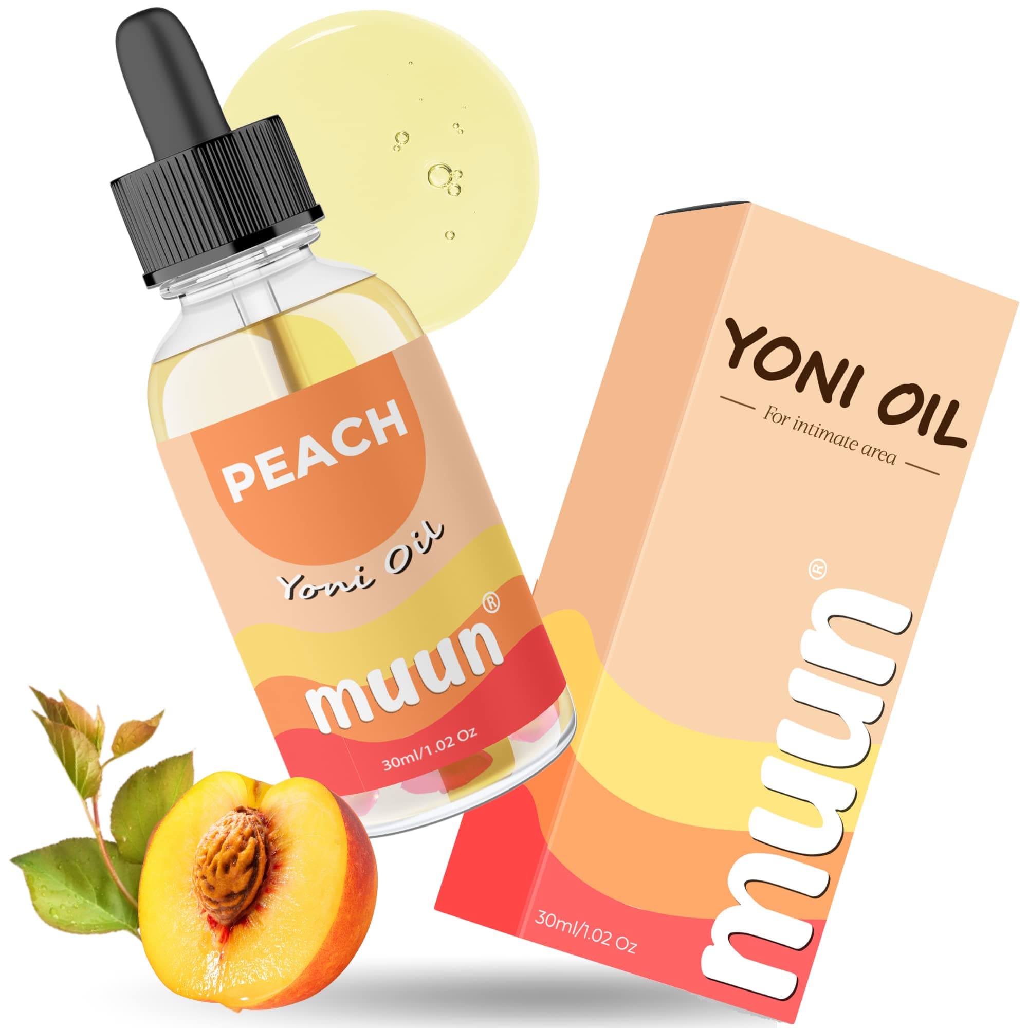 Muun Peach Yoni Oil for Dryness, After Shave Oil Ingrown Hair, Moisturizer & Nourishing Intimate For Women, Soft & Smooth Feminine Oil, 100% Natural, Peach Scent