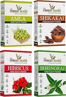 THE FOREST HERBS Natural care from nature Organic Amla, Shikakai, Bhringraj, Hibiscus Powder For All Hair Type, 100G Each, 4 Count