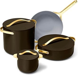 Caraway Cookware+ Collection - Specialty Cookware Set - Petite Cooker, Stir Fry Pan, Rondeau, & Stock Pot - 3 Lids & Storage Organizer Included - Black