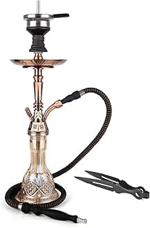 AGFYLIFE Hookah Set 25" Egyptian Style Hookah Complete Set with Everything, Shisha Accessories Includes Glass Vase, Clay Bowl, Leather Hookah Hose, Antique Bronze