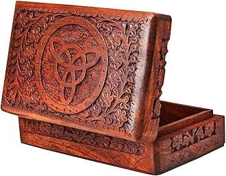 Ajuny Handmade Antique Wooden Jewelry Box | Hand carved Multipurpose Keepsake Rosewood Storage Ladies Retro Travel Mini Organizer | Vintage Decorative Chest Trinket Holder Gift