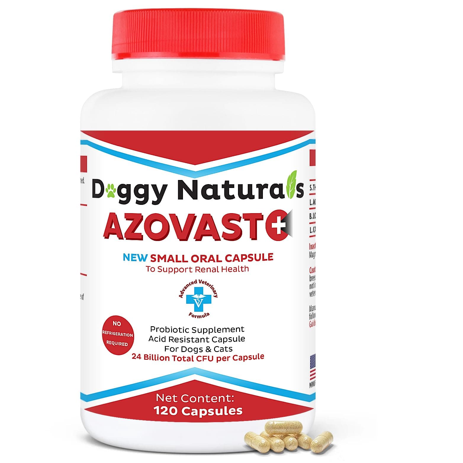 Azovast Plus Cat Kidney Support for Dogs & Cats, 120ct, 120ct - NO Refrigeration Required - Help Support Kidney Function & Manage Renal Toxins - Kidney Health Supplement Capsule(U.S.A) (120 Caps)