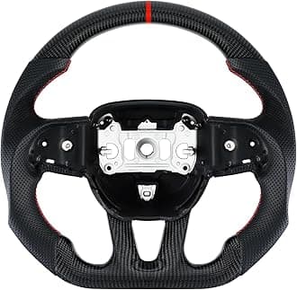 LOSCHEN Steering Wheel for Dodge, 3K Real Carbon Fiber Steering Wheel for Dodge/Jeep Grand Cherokee/SXT/GT/RT/SRT/HELLCAT, Perforated Leather Upgrade D-shaped Flat-bottom