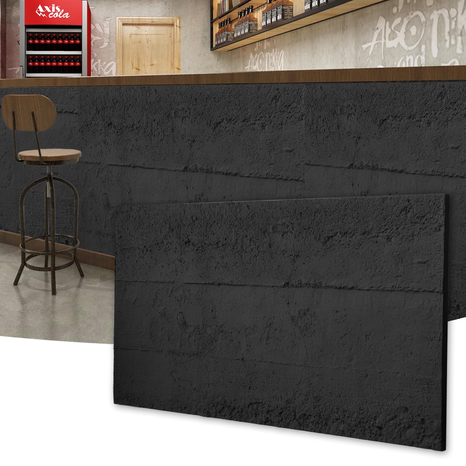 Art3d Cement Texture 3D Wall Panels, 4-Pack PU Wall Panels for Interior Wall Decor, 24" x 48", Black