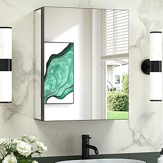 TokeShimi 16x20 Black Medicine Cabinet Mirror Recessed or Surface Mount,Aluminum Bathroom Full Mirrors Medicine Cabinet Modern Adjustable Tempered Shelf