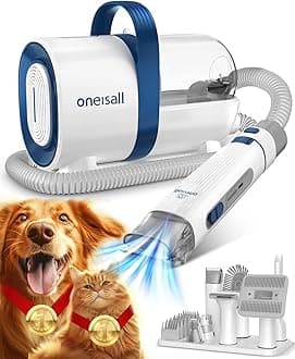 oneisall Dog Grooming Vacuum Kit,Dog Clippers, Professional Pet Grooming Vacuum with 7 Pet Grooming Tools for Shedding Thick & Thin Dogs Cats Pet Hair (1.4 L)