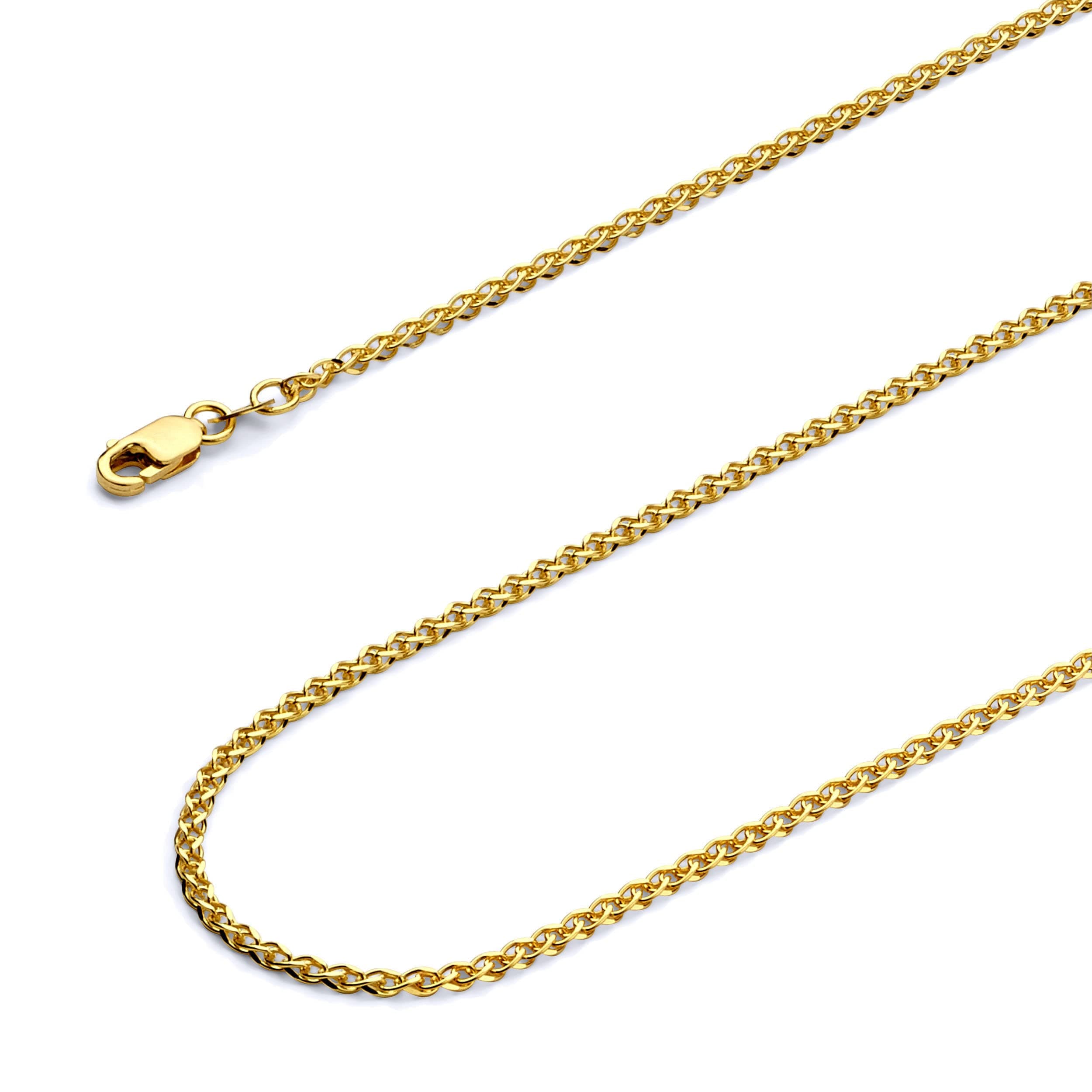 Wellingsale14k Yellow and White Gold Solid 2mm Flat Open Wheat Chain Necklace