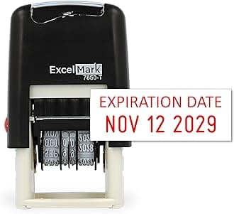 ExcelMark Expiration Date Stamp - Compact Size (Red Ink)