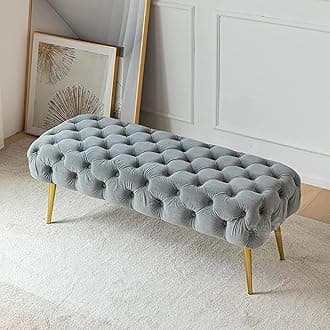 CRUZ INTERNATIONAL - online shopping-be ready ! Modern 2-Seater Upholstered Ottoman Settee Couch Bench Pouffe Footstool - Stool for Living Room, Bedroom, or Office (Grey)