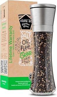Original Stainless Steel Salt or Pepper Grinder 1pk - Adjustable Ceramic Sea Salt Grinder or Pepper Mill - Tall Glass Spice Shaker - Spice Mill w/EBook