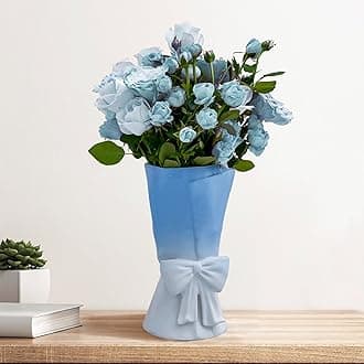 Gradient Blue White Ceramic Bow Vase 9.64 in Unique Cute Modern Decorative Bouquet Flower Vases for Home Living Room Table Decor Women Girl Gifts