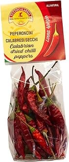 Dried Whole Calabrian Chili Peppers, Dry Peppers on Stem, Great for Cooking or decoration, All Natural, Non-GMO, Product of Italy, 20 Gram
