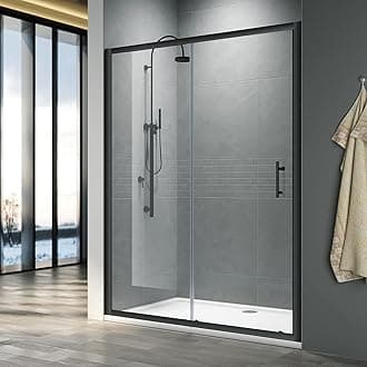 ELEGANT 1100mm Black Sliding Shower Enclosure for Wetroom Cubicle in 6mm Safety Glass Screen Shower Door