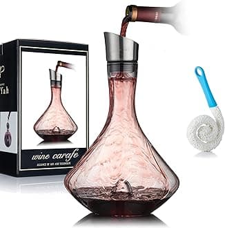NEW PACIFIC YOUYAH Red Wine Carafe Wine Decanter With Built-in-Aerator, Stainless Steel Pourer Lid, Filter, 100% Hand Blown Lead-free Crystal Glass (All Packing)