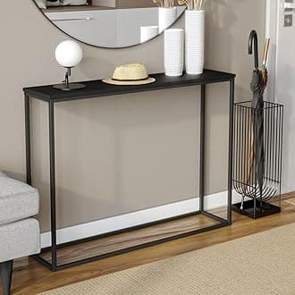 URBNLIVING Wooden Hallway Console Table with Metal Legs (Black)