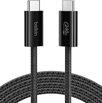 Belkin Braided USB-C to USB-C Cable (2M, 240W) - Soft, Flexible Fast-Charging Cable, Type C Charger Cord for iPhone 16 & 15 Series, Galaxy S25, Pixel 9, iPad Pro, & More - Black (USB 2.0)