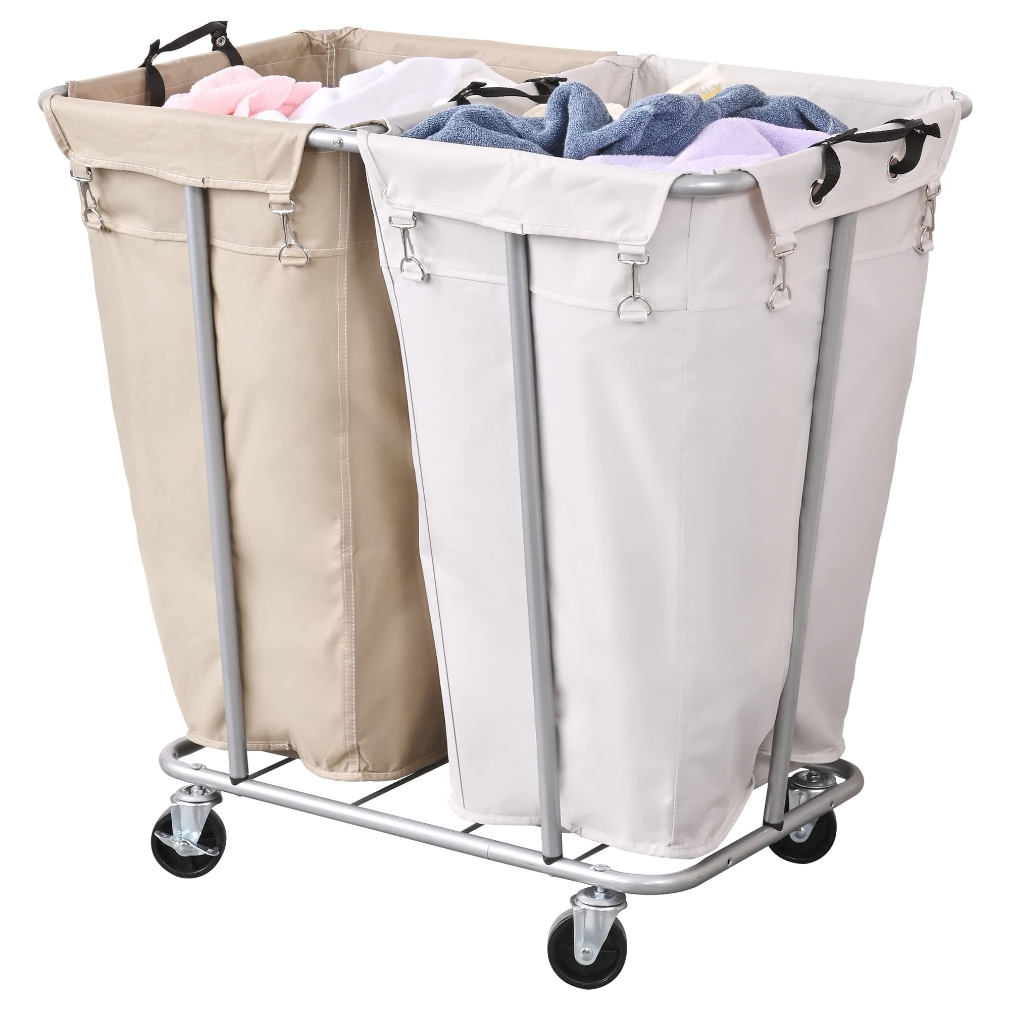 - Laundry Cart with Wheels 280L Large Laundry Sorter 2 Section for Commercial/Home, Rolling Laundry Cart with Steel Frame and Removable Bag, 8 Bushel, 32.3L x 19.7W x 31.5H Inch