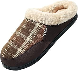 NewDenBer Men's Warm Memory Foam Suede Plush Fleece Lined Slip on Indoor Outdoor Clog House Slippers