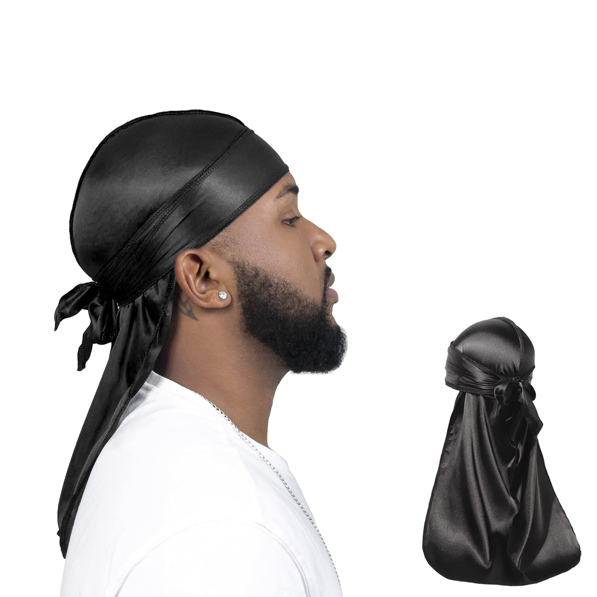 2PCS Elastic Silky durag for Men 360 Waves, Do Rag, Elastic durag, Long-Tail Du-RAG