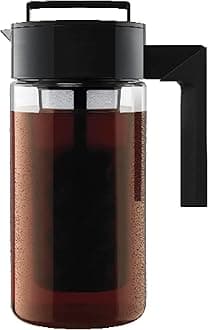 Tritan Cold Brew Coffee Maker - Airtight Pitcher with Leak-Free Lid - BPA-Free Cold Brew Maker with Silicone Handle - Dishwasher-Safe Pitcher for Homemade Cold Brew - 1 Quart, Black