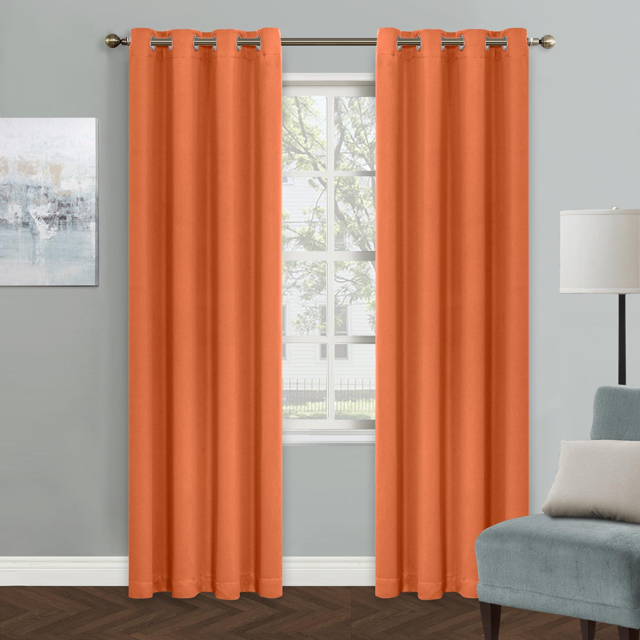 Orange Blackout Curtain for Bedroom, Single Panel Curtains for Living Room 84 Inch Long Curtains Grommet Thermal Insulated Room Darkening Curtain 1 Curtain Panel 52 x 84 Inch Burnt Orange