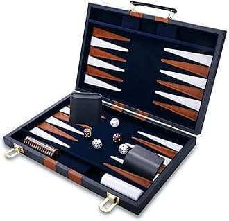 Backgammon Set - Classic Board Game with Premium Leather Case - Portable Travel Strategy Backgammon Game Set for Adults, Kids - Suitable as (18inch, Navy)
