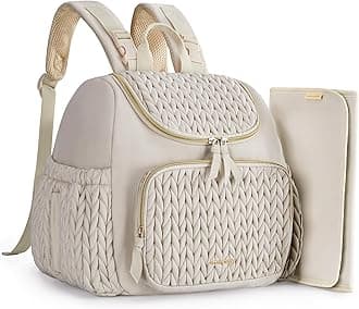 Diaper Bag Small Diaper Backpack Stylish Baby Travel Backpacks with Insulated Pockets, Changing Pad, Stroller Straps, Light Cream, Small-17L, Daypack Backpacks